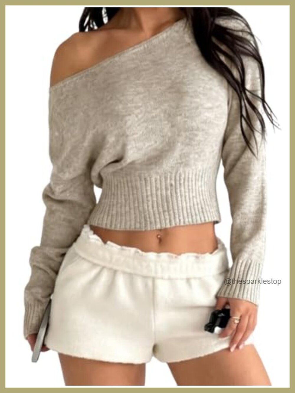 Women's Off Shoulder Cropped Sweater Fuzzy Knit Long Sleeve Going Out Top